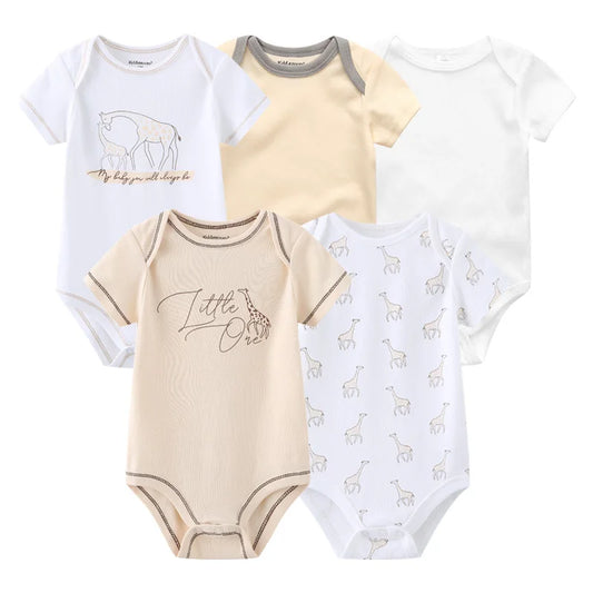 Unisex Baby Bodysuits Set
5-Pack Cotton Newborn Clothes - Solid Colors & Cartoon Print Outfits for Boys & Girls