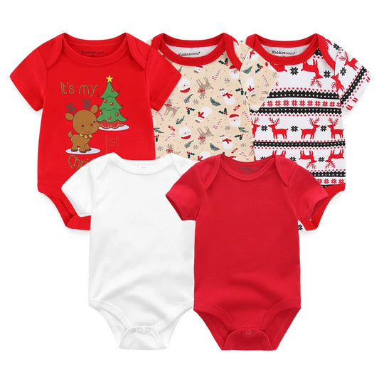 Baby Essentials Bodysuit Set
 Unisex Cotton 5-Pack Newborn Outfits - Solid Color & Cute Cartoon Print