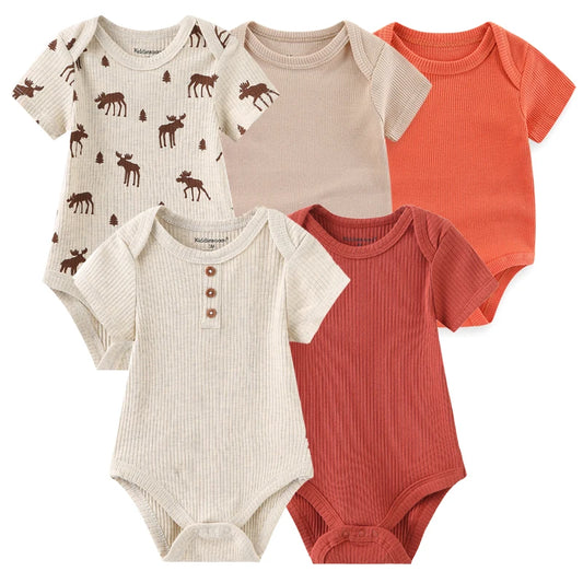 Cartoon Print Baby Bodysuits
5-Pack Unisex Newborn Clothes - Soft Cotton Outfits for Boys & Girls