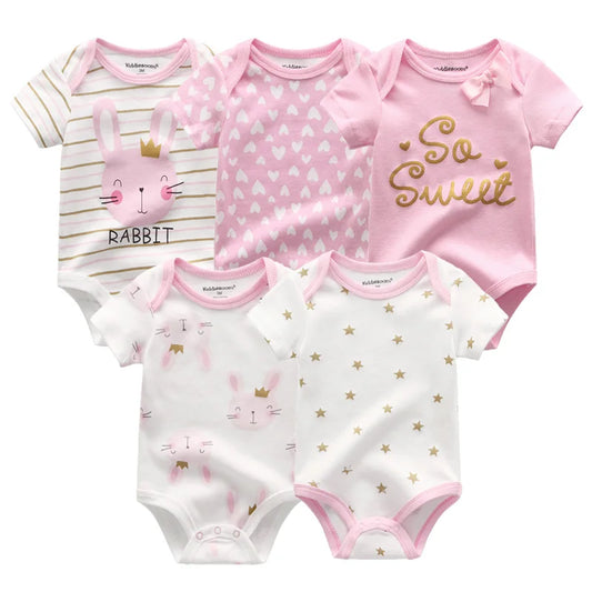 Newborn Cotton Bodysuits Pack
Soft 5-Piece Baby Clothes - Unisex Summer Outfits with Solid & Cartoon Prints